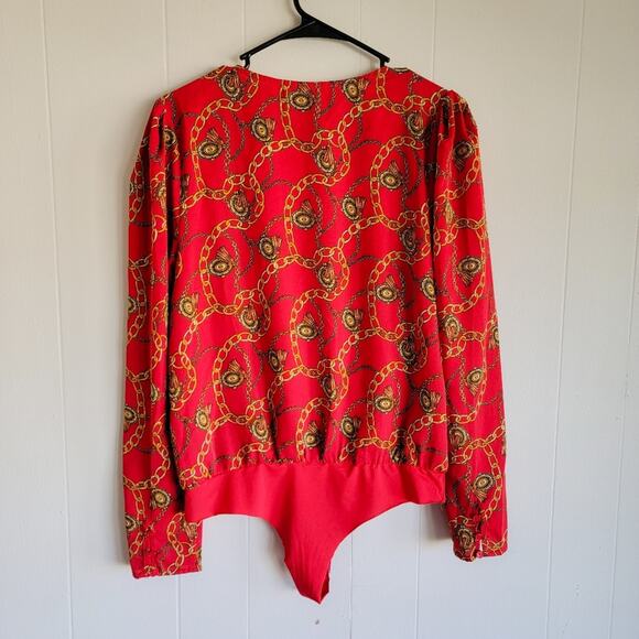 Astr Red and Gold Chain Print Bodysuit - Picture 2 of 3